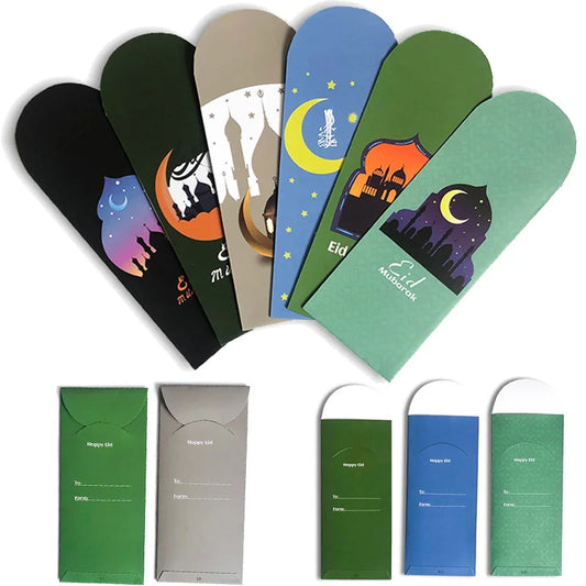 6pcs Eid Mubarak Envelopes Money Gift Bag Card Holder Ramadan Decoration 2023 Islamic Muslim Eid Al-Fitr Invitation Supplies