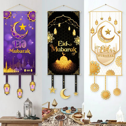 Eid Mubarak Decoration 2024 Hanging Flag Ramadan for Home Door Islamic Muslim Party Decor Ramadan Kareem Banner Eid Al-Fitr Gift