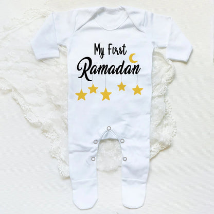 My First Eid Ramadan Baby Babygrow Sleepsuit Vest Bodysuit Infant Long Sleeve Romper Ramadan Islamic Muslim Keepsake Baby Outfit