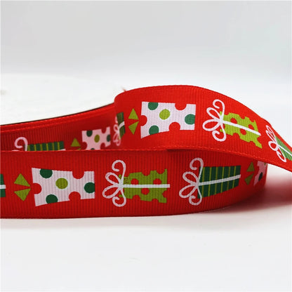 5yards/Lot 25mm Christmas Decor Grosgrain Ribbon Printed Christmas Ribbon for Handmade Design Christmas Decoration Sewing Fabric