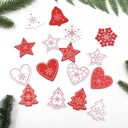 12pcs/Lot DIY White&Red Christmas Printed Wooden Pendants Ornaments for Kids Christmas Gifts Xmas Tree Ornaments Decorations