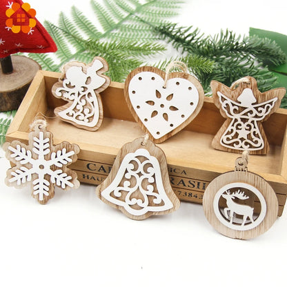 2pcs/Lot DIY Creative Small Hollow Christmas Wooden Ornaments for Home Christmas Party Ornament Decorations Kids Gift Supplies