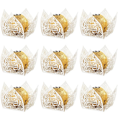 10-50Pcs Eid Mubarak Chocolate Wrappers Mini Baking Cups Cake Liner Ramadan Candy Gift Packaging Box Eid Party Decor Supplies