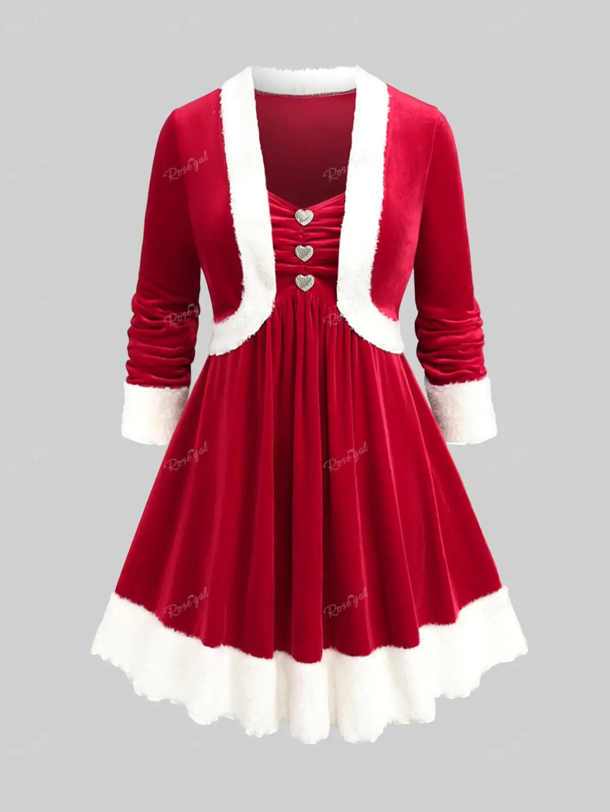 ROSEGAL Plus Size Christmas Dresses Red Ruched Heart Buttons Patchwork Cami Dress and Velvet Top 2023 Women Dress Tee Two Pieces