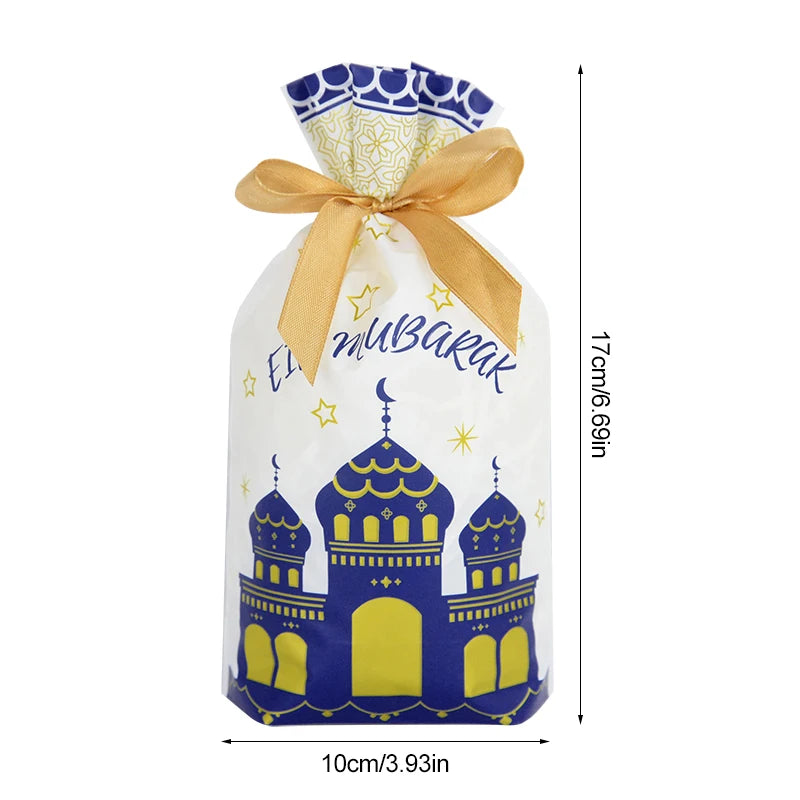 10-50Pcs Eid Mubarak Candy Bags Drawstring Cookie Gift Packaging Bag Islamic Muslim Party Supplies 2024 Ramadan Kareem Decor