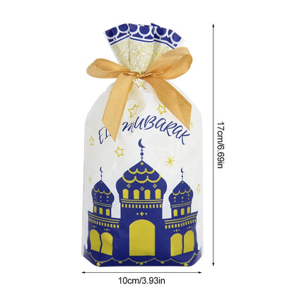 10-50Pcs Eid Mubarak Candy Bags Drawstring Cookie Gift Packaging Bag Islamic Muslim Party Supplies 2024 Ramadan Kareem Decor