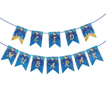 EID Mubarak Banner Glitter Star Moon Letter Paper Bunting Garland Islamic Muslim Party Ramadan Kareem Decorations for Home 2024