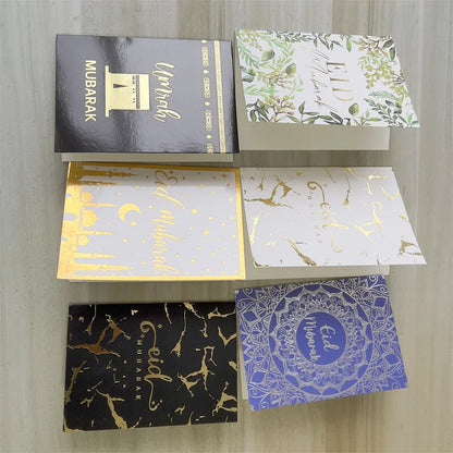 6pcs/Set Eid Mubarak Thanks Card Ramadan Decoration Gift Message Greeting Card Islamic Muslim Eid Al-Fitr Festival Party Decor