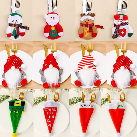 Christmas Cutlery Holders Christmas Knife Fork Tableware Bags Pocket Christmas Decoration 2024 New Year Dinner Table Ornament