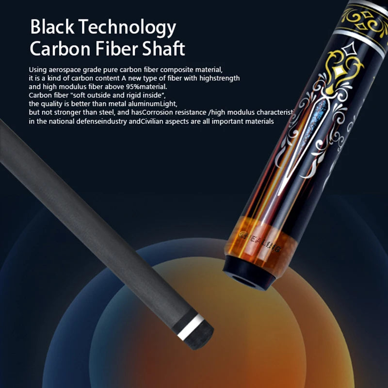 HEALING CUE- Carbon Fiber Pool Cue Black Technology Low Deflection Billiard ,12.4mm,147cm,19-20oz Billiard Pool Stick