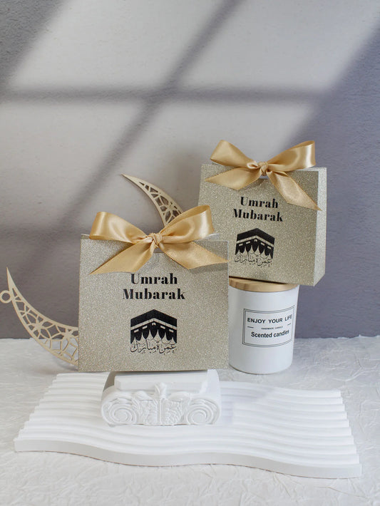 Umrah Mubarak Cardboard Treat Gift Boxes for Islam Eid Ramadan Candy Box Goody Gifts Boxes Crafting Cookie Boxes（black） ﻿