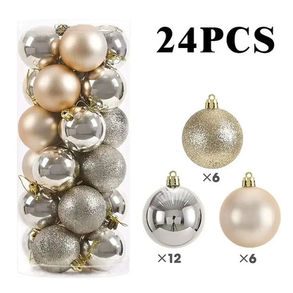 24/Pcs 8CM Christmas Ball Ornaments Set Painted Plastics Christmas Tree Pendant Decoration Christmas Decoration Accessories
