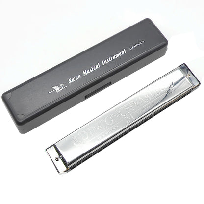 Swan Harmonica 24 Hole Polyphonic Harmonica C Key a/B/D/E/F/G/a #/C #/D #/F #/G # Professional Tremolo Harmonica for Beginners