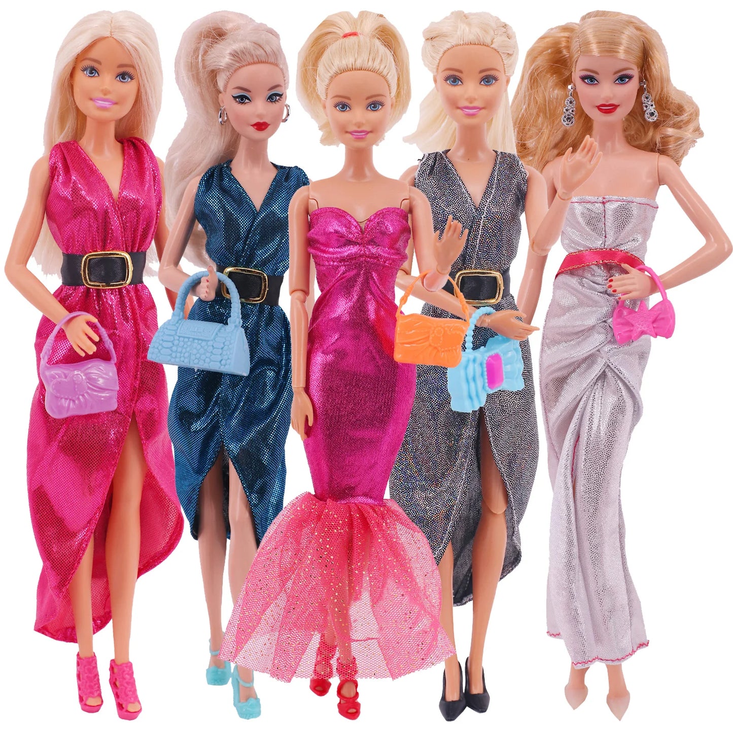 5Pcs Set of Barbies Doll Toy Clothes Accessories Barbies Clothes for Barbie Doll&1/6 BJD Blythe Shoes Mini Dress Bags Toy