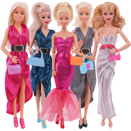 5Pcs Set of Barbies Doll Toy Clothes Accessories Barbies Clothes for Barbie Doll&1/6 BJD Blythe Shoes Mini Dress Bags Toy