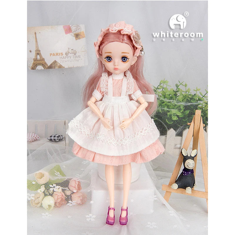Slim 26cm Bjd Doll for Girl 13 Movable Joints Fashion Princess Clothes Suit Accessories Blue Eyes Decoration Eyelash Solid Doll