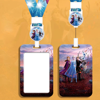 Disney Frozen Access Card Holder Lanyard Student ID Campus Bus Card Cover Elsa Anna Girls Elastic Rope Badge Reel Work Card Case