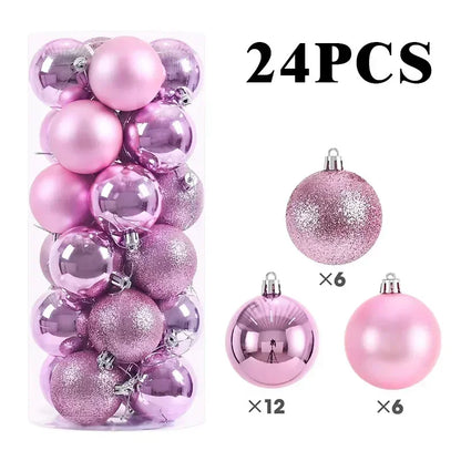 24/Pcs 8CM Christmas Ball Ornaments Set Painted Plastics Christmas Tree Pendant Decoration Christmas Decoration Accessories