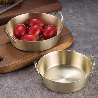Korean Thicken 304 Stainless Steel Snack Plate With Double Handle Multifunctional Sauce Bowl Fruit Plate Kitchen Tableware Tools