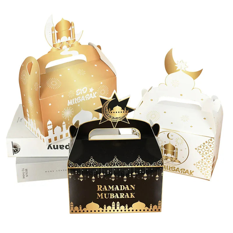 8pcs/Set Eid Mubarak Cake Favor Boxes Ramadan Candy Chocolates Gift Box Muslim Party Ramadan Kareem Eid Al Adha Party Favor Box