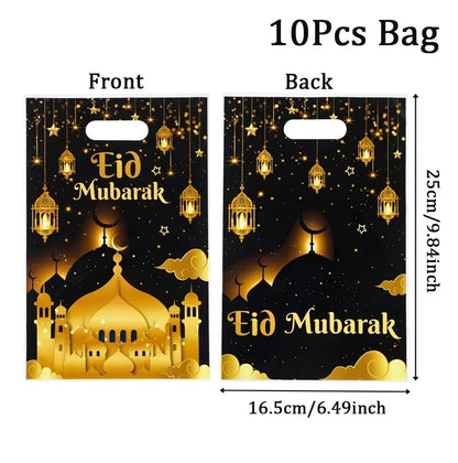 10pcs Eid Mubarak Gift Bags Plastic Candy Cookie Bag Ramadan Kareem Decoration 2024 Islamic Muslim Party Supplies Eid Gifts