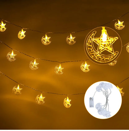 Moon Star Eid Mubarak String Light 2023 Ramadan Decoration for Home Ramadan Kareem Islam Muslim Party Decor Eid Al Adha Gifts