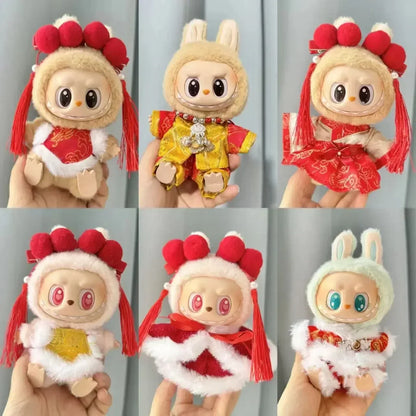 New Year Labubu Outfit for 17cm Mini Doll Chinese Style Matched Red Clothes Accessories