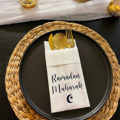 5pcs Eid Ramadan Mubarak Paper Napkins Cutlery Holders Muslim Islamic Kareem Family Friend Iftar Decoration Table Place Setting