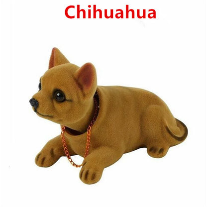 Car Ornament Nodding Dog Creative Shaking Head Puppy Dog Car Dashboard Doll Bobblehead Dog Toy Lucky Gold Chain Rocking Head Dog