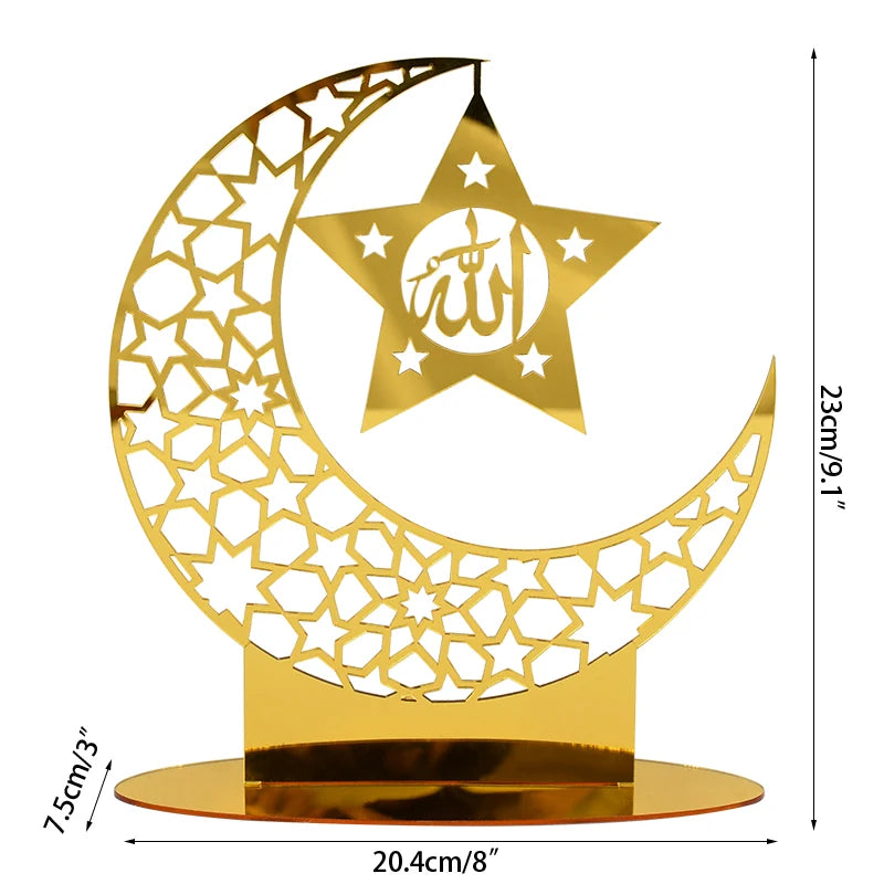 Hollow Out Ramadan Moon Acrylic Table Ornament Eid Mubarak DIY Decoration for Home Kareem Eid Gift Islamic Muslim Party Supplies