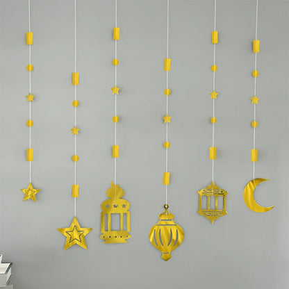 EID Mubarak Swirl Banner Star Moon Ceiling Hanging Ornament Ramadan Kareem Decoration for Home 2024 Islam Muslim Party Supplies