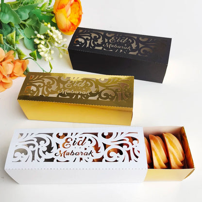 10Pcs Eid Mubarak Gift Box Ramadan Gift Packages Gold Hollow Eid Mubarak Candy Cake Box Eid Mubarak Decoration 2024 Muslim Party