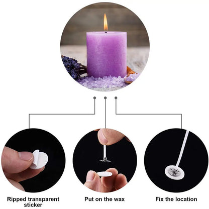 100Pcs/5 Sheets Candle Wick Stickers Wax Making Tools Heat Resistance Double-Sided Stickers for Gypsum Candle Making Supplies