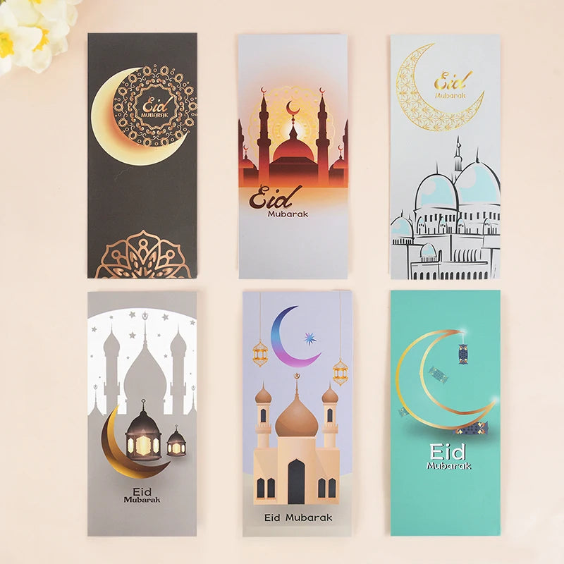 6Pcs Eid Mubarak Envelopes Money Gift Card Holder Ramadan Mubarak Decoration 2023 Islamic Muslim Eid Al-Fitr Invitation Supplies