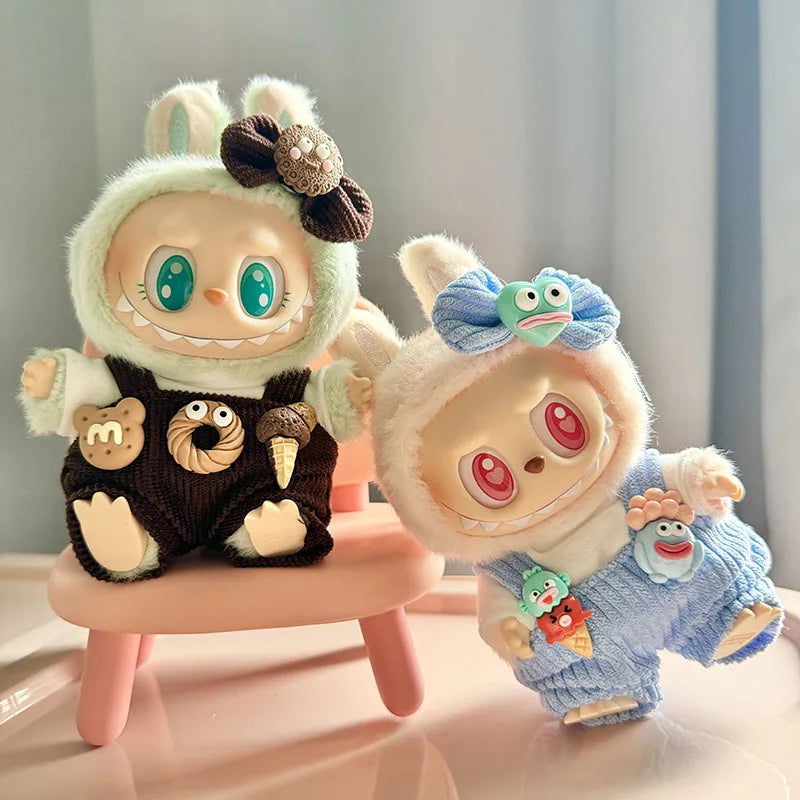 15cm 17cm Labubu Doll Clothes  Plush Doll Clothes Sweet Tube Big Mouth Fish Strap Pants Macaron 2nd Generation Cute  DIY Kid Gif