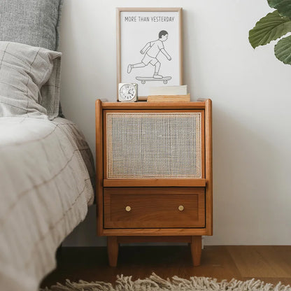 Nightstands Rattan Weaving Bedroom Furniture Bedside Table Multifunctional Small Side Storage Cabinet Solid Wood Night Stand