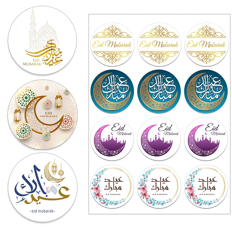 Eid Al-Fitr Eid Mubarak Packaging Sealing Sticker Candy Bag Gift Box Labels for Kids Birthday Party Eid Al-Fitr Decor Supplies