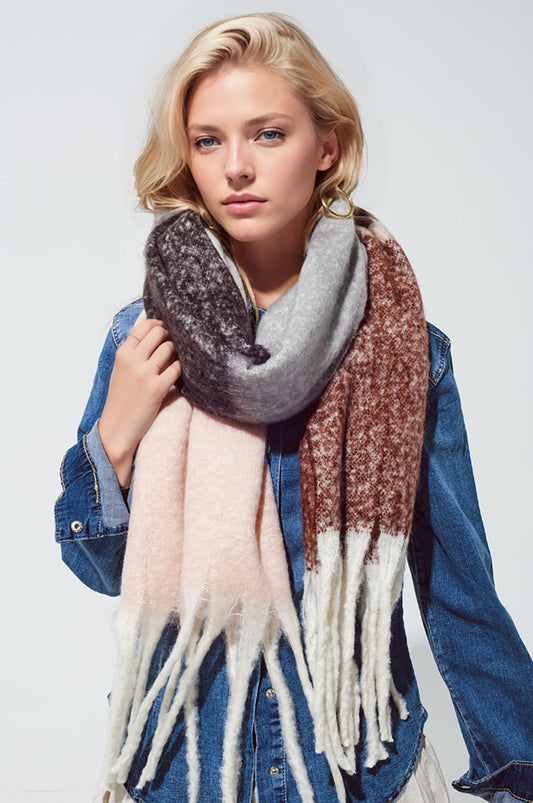 Multi Colored Chunky Knit Scarf in Shades of Brown Stripes