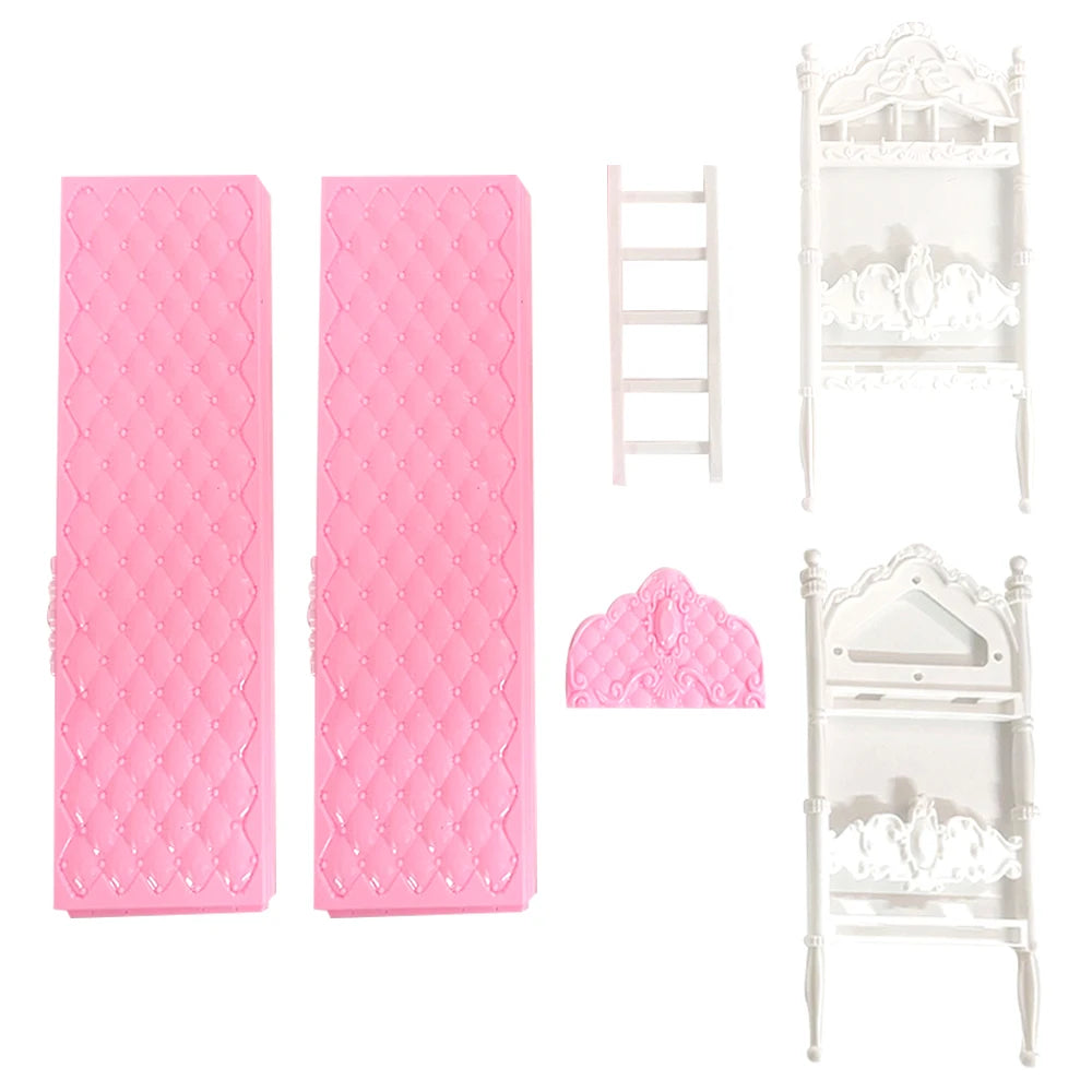 NK 1 Pcs Pink Bunk Doll Bed Dollhouse Furniture Princess Girl Bedroom for Barbie Doll Accessories Gift's Doll Baby Toy