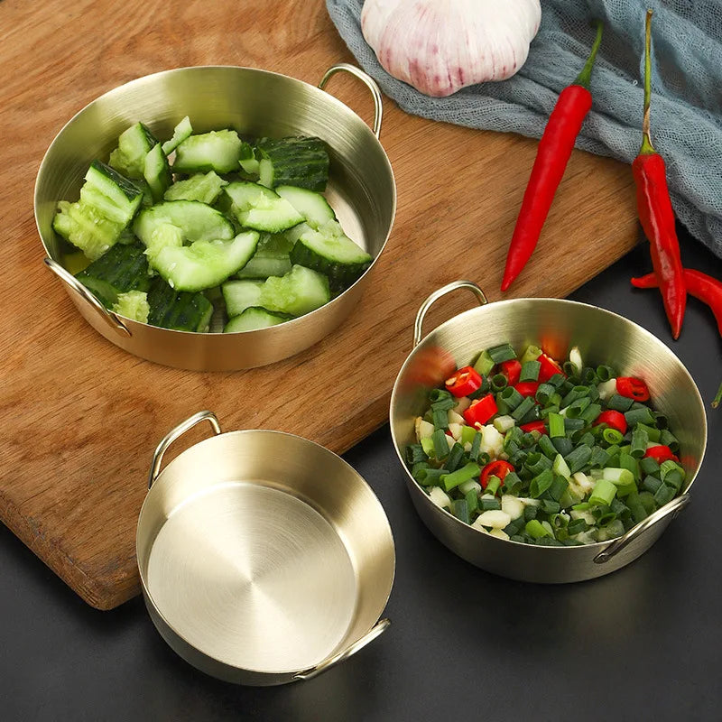 Korean Thicken 304 Stainless Steel Snack Plate With Double Handle Multifunctional Sauce Bowl Fruit Plate Kitchen Tableware Tools
