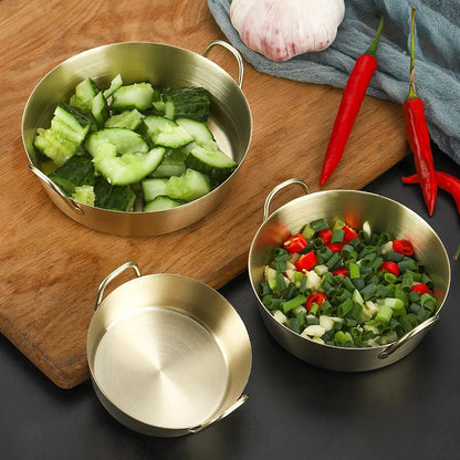 Korean Thicken 304 Stainless Steel Snack Plate With Double Handle Multifunctional Sauce Bowl Fruit Plate Kitchen Tableware Tools