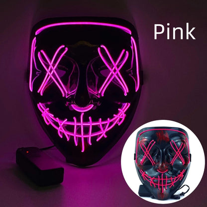 Hot Sale Halloween Glowing Scary Face Mask Luminous LED Purge Mask Neon Light Up Horror Party Mask Cosplay Costume Supplies