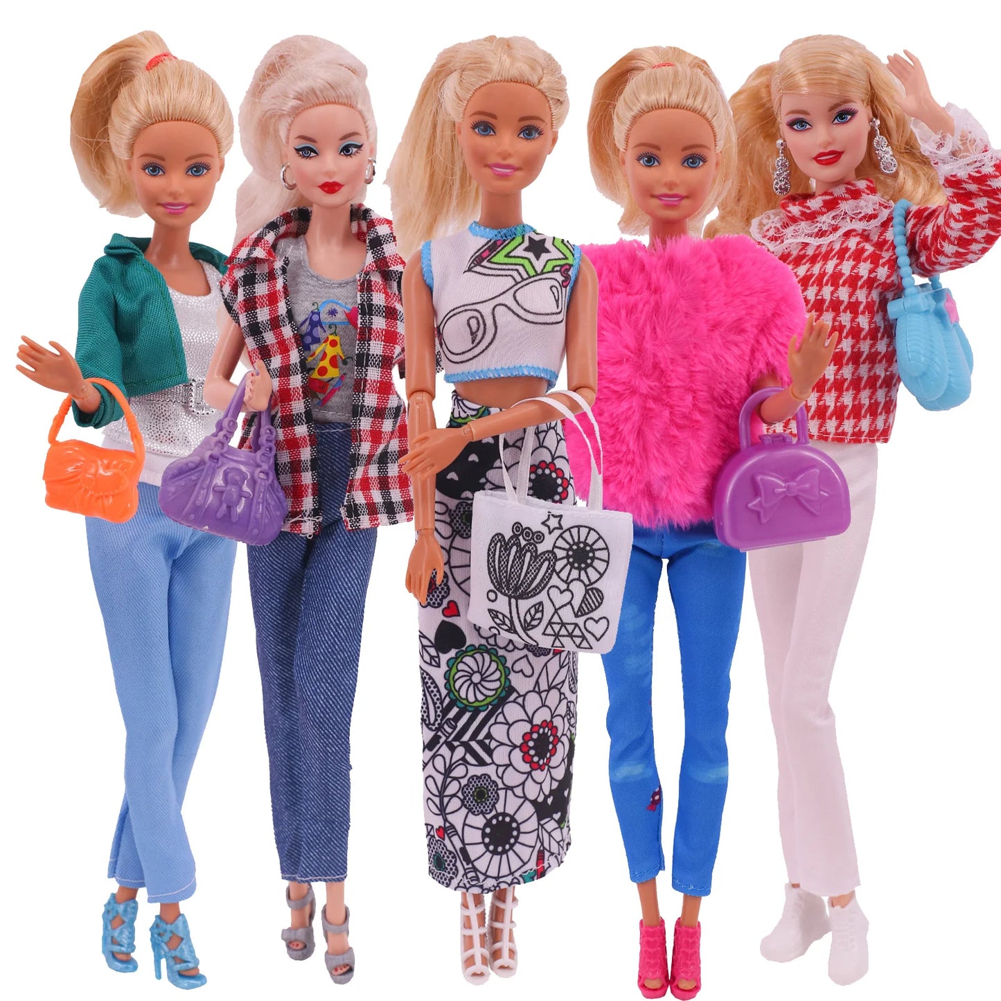 5Pcs Set of Barbies Doll Toy Clothes Accessories Barbies Clothes for Barbie Doll&1/6 BJD Blythe Shoes Mini Dress Bags Toy