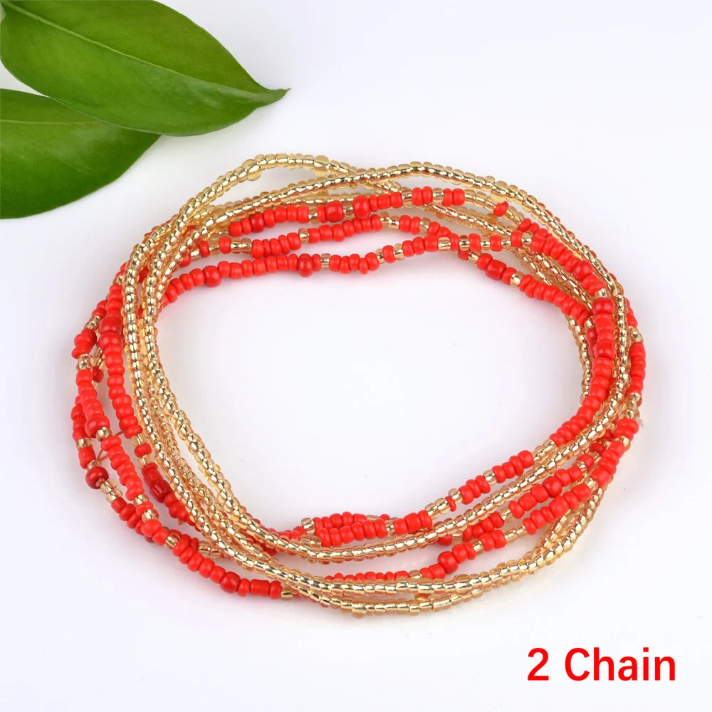 2022 Bohemia Double Layer Beads Belt Body Chain Women Summer Sexy Bikini Beach Waist Chain Charms Vintage Dress Waistband Belts