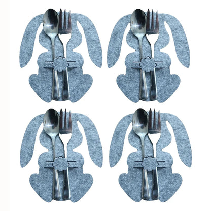 4Pcs/Set Easter Knife Fork Bags Non-Woven Cartoon Sheep Easter Rabbit Cutlery Holder Bag Tableware Organizer Easter Decorations