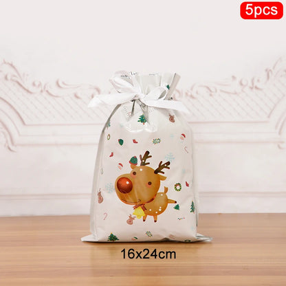3/5Pcs Merry Christmas Drawstring Gift Bag New Year 2025 Large Candy Cookie Packaging Bag 2024 Navidad Christmas Home Decoration