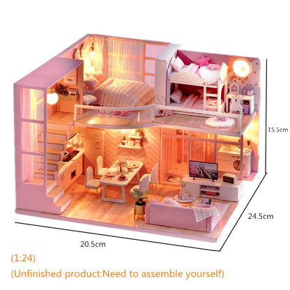 DIY House Doll House Wooden Doll Houses Miniature Dollhouse Furniture Kit Toys Casa for Children Birthday Christmas Gift