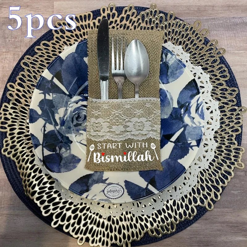 4pcs Bismillah Napkin Rings Eid Mubarak Muslim Islamic Ramadan Kareem Suhoor Iftar Dinner Table Decoration Housewarming Gift