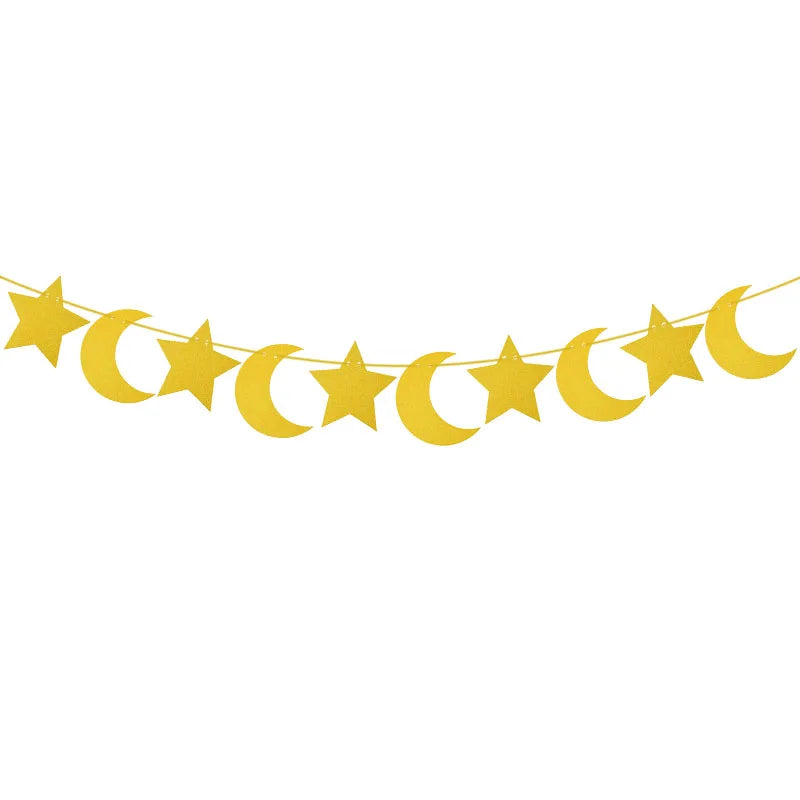 EID Mubarak Banner Glitter Star Moon Letter Paper Bunting Garland Islamic Muslim Party Ramadan Kareem Decorations for Home 2024