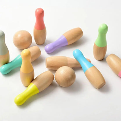 Wooden Bowling Toy Fine Workmanship Safe Use Wooden Kids Indoor Outdoor Bowling Toys Kids Bowling Set Interactive Toy